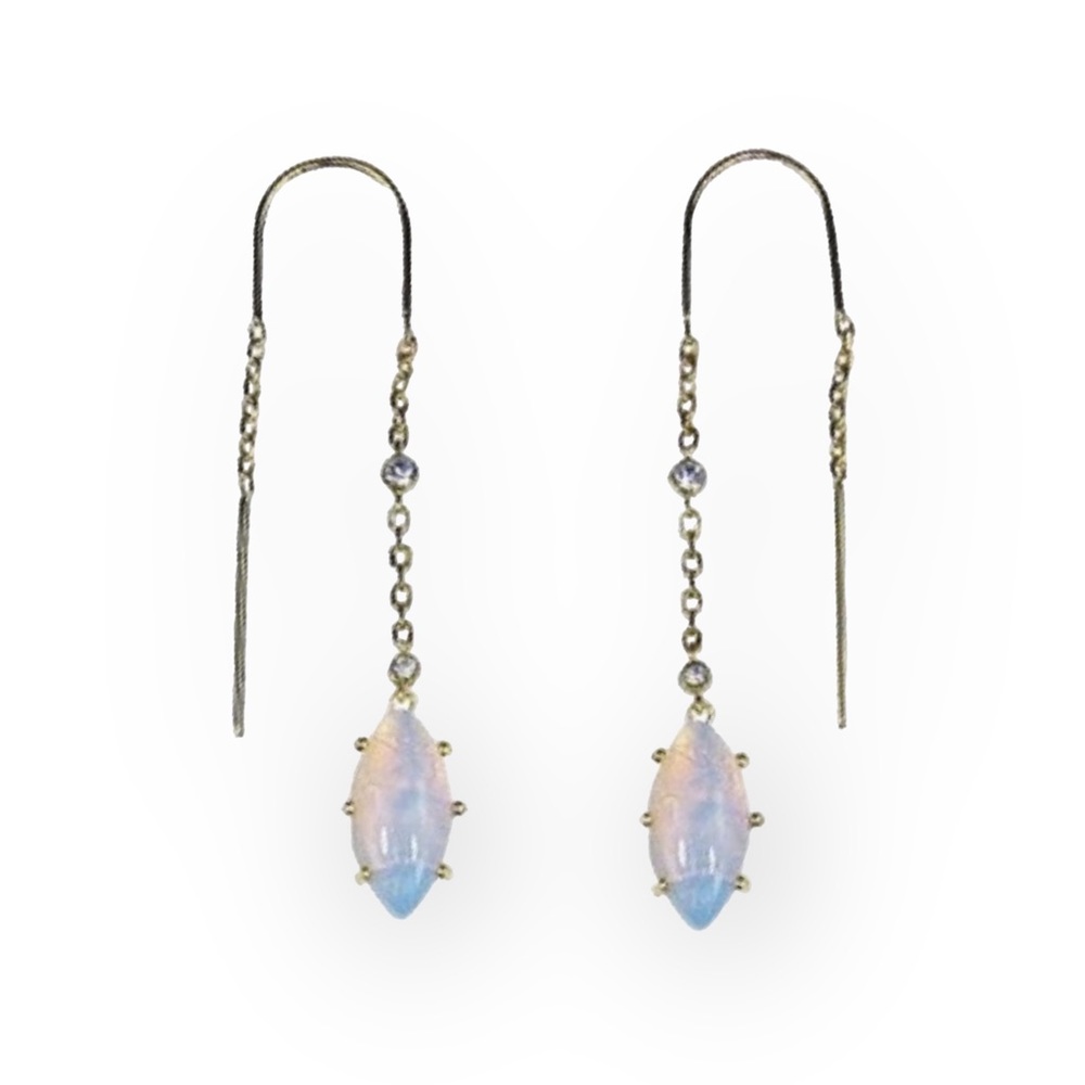 new Jules Smith ꧁ 14K Gold Plated Opal + Cubic Zirconia CZ Threader Earrings ꧂ - Picture 3 of 16